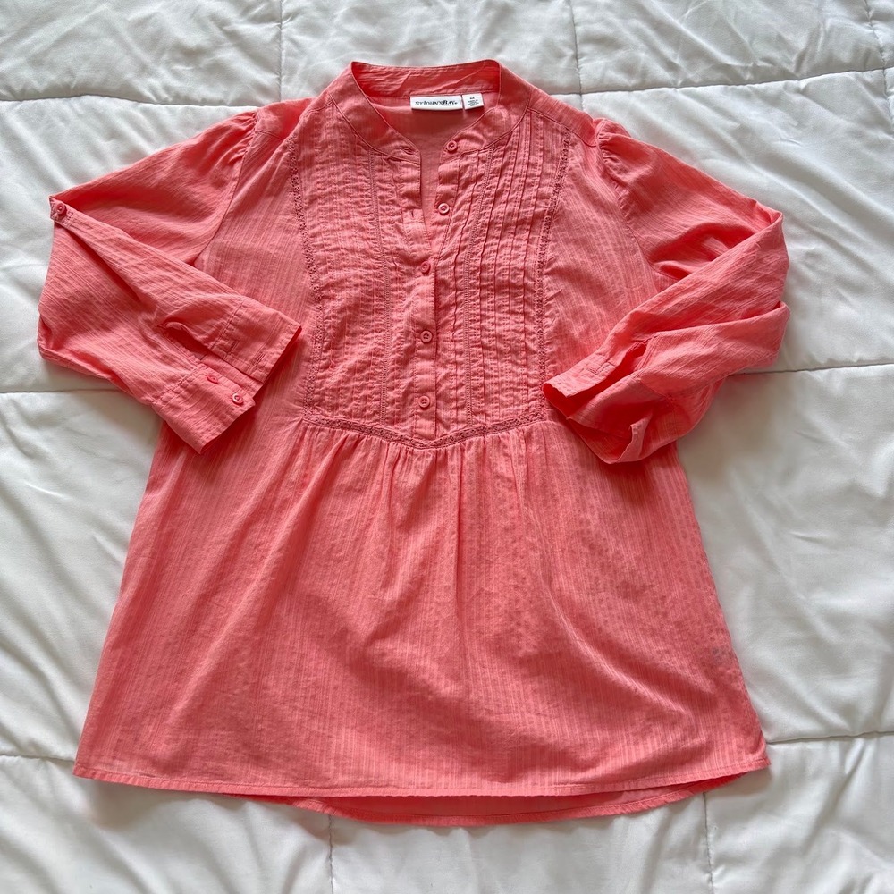Vintage‎ Tunic Top Pink Blouse Womens Medium 100% Cotton Boho Feminine Beachy